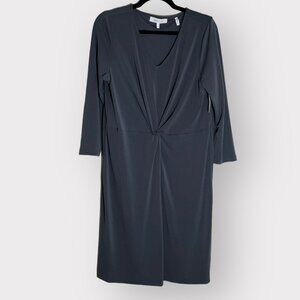 Lark & Ro Size 14 NEW Gray V-Neck 3/4 Sleeves Gathered Sheath Dress